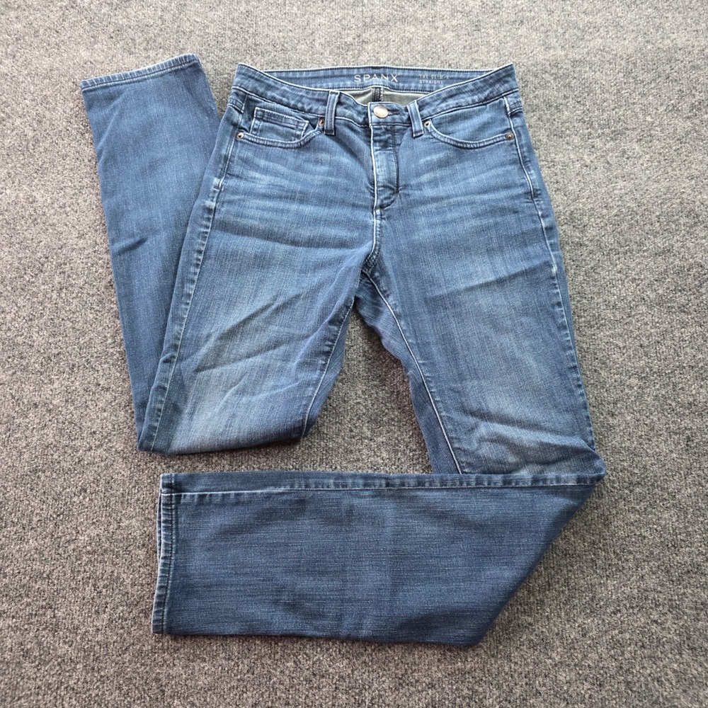 Spanx The Slim-X Straight Leg Jeans Slimming Denim Size 29 Blue Womens Stretch